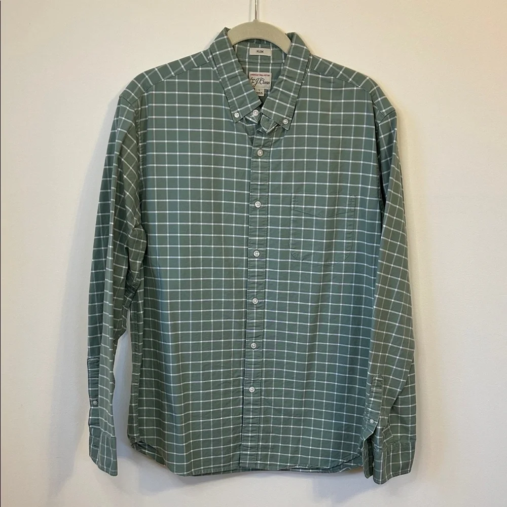 J. Crew Green Windowpane Button Down Shirt